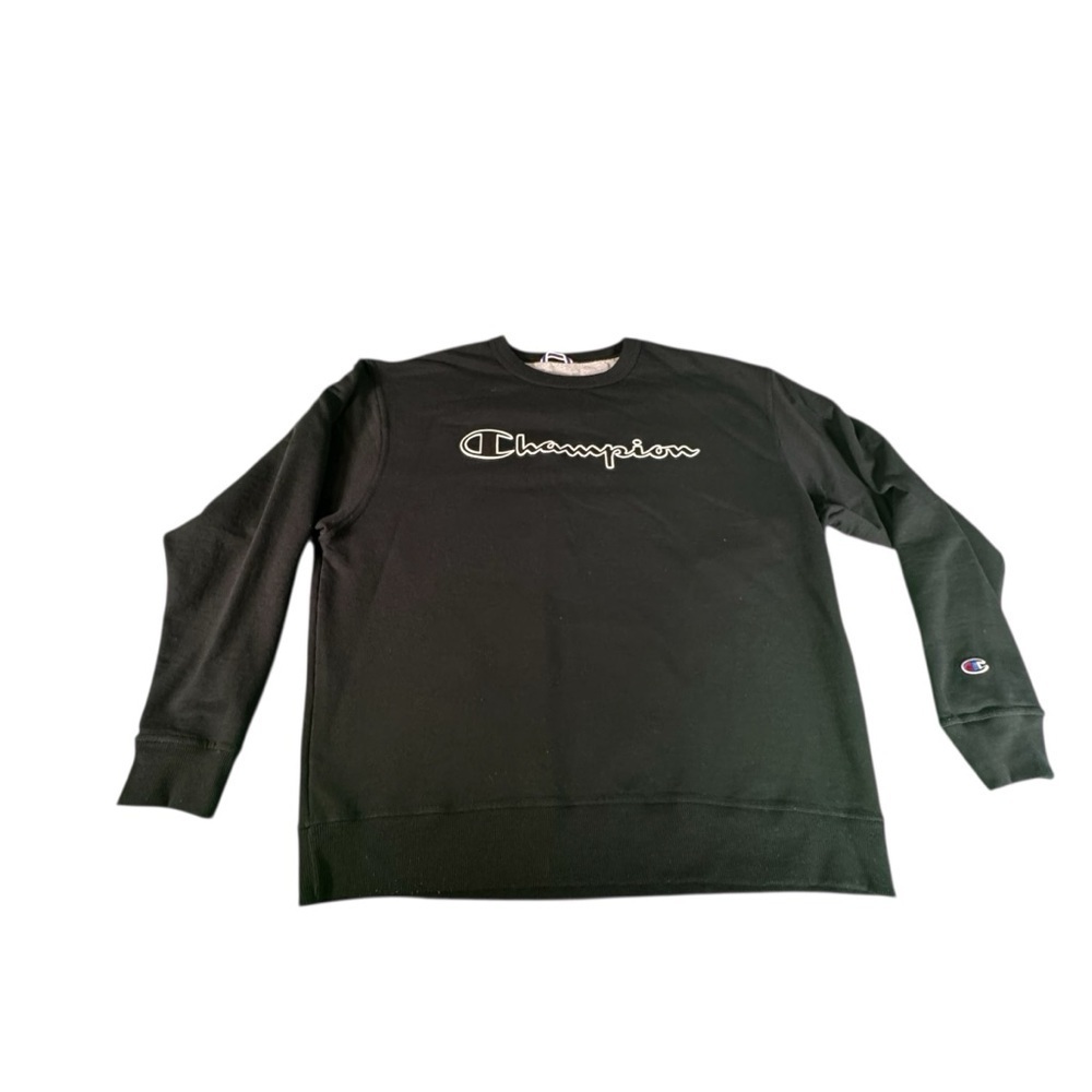 Champion Crewneck Sweatshirt XL Black Fleece Pullover Logo Athletic Fit Vintage